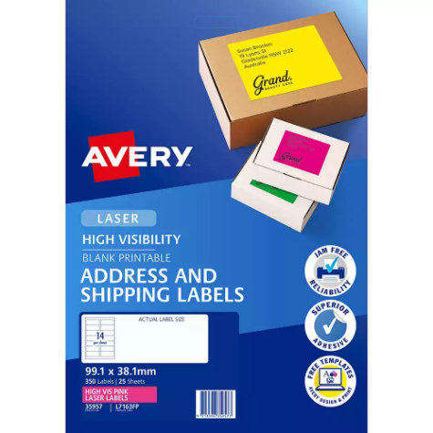 Picture of AVERY 35957 L7163FP HIGH VISIBILITY SHIPPING LABEL LASER 14UP FLUORO PINK PACK 25