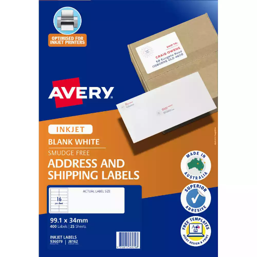 Picture of AVERY 936079 J8162 ADDRESS LABELS INKJET 16UP WHITE PACK 25