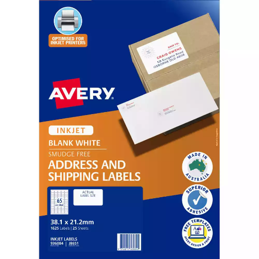 Picture of AVERY 936084 J8651 ADDRESS LABELS INKJET 65UP WHITE PACK 25