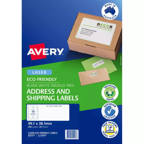 Picture of AVERY 959127 L7163EV ECO FRIENDLY LABELS LASER 14UP WHITE PACK 20