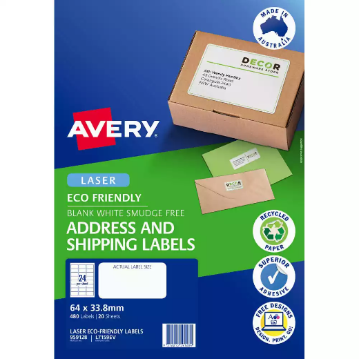 Picture of AVERY 959128 L7159EV ECO FRIENDLY LABELS LASER 24UP WHITE PACK 20