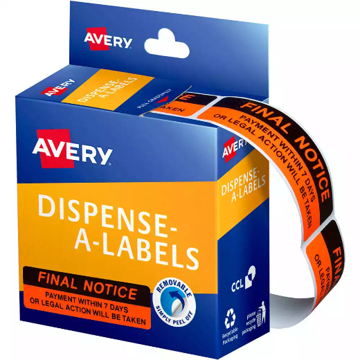 Picture of AVERY 937260 MESSAGE LABELS FINAL NOTICE 19 X 64MM BOX 125