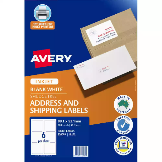 Picture of AVERY 936088 J8166 SHIPPING LABELS INKJET 6UP WHITE PACK 50