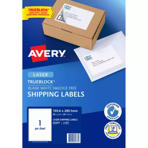 Picture of AVERY 952007 L7167 TRUEBLOCK SHIPPING LABEL LASER 1UP WHITE PACK 20