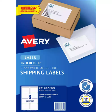 Picture of AVERY 959006 L7165 TRUEBLOCK SHIPPING LABEL LASER 8UP WHITE PACK 100