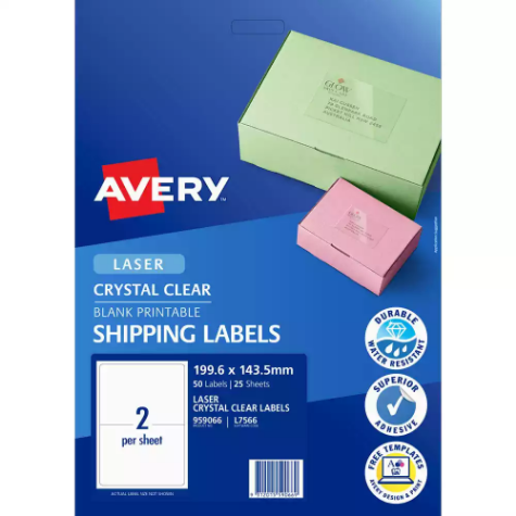 Picture of AVERY 959066 L7566 CRYSTAL CLEAR SHIPPING LABEL 2UP CLEAR PACK 25