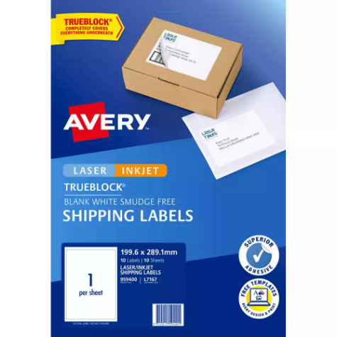 Picture of AVERY 959400 L7167 TRUEBLOCK INTERNET SHIPPING LABEL LASER 1UP WHITE PACK 10