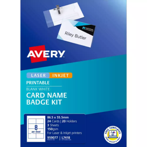 Picture of AVERY 959077 L7418K NAME BADGE KIT MICROPERFORATED 86.5 X 55.5MM WHITE