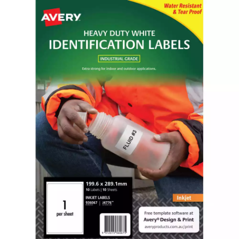 Picture of AVERY 936067 J4776 HEAVY DUTY INKJET LABELS 1UP WHITE PACK 10