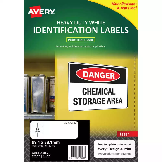 Picture of AVERY 959063 L7063 HEAVY DUTY LASER LABELS 14UP WHITE PACK 25