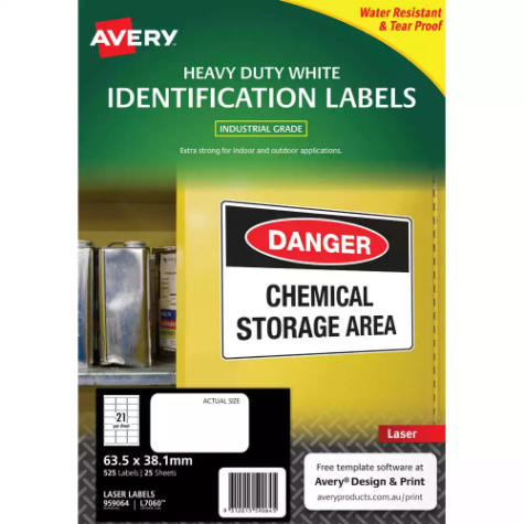 Picture of AVERY 959064 L7060 HEAVY DUTY LASER LABELS 21UP WHITE PACK 25