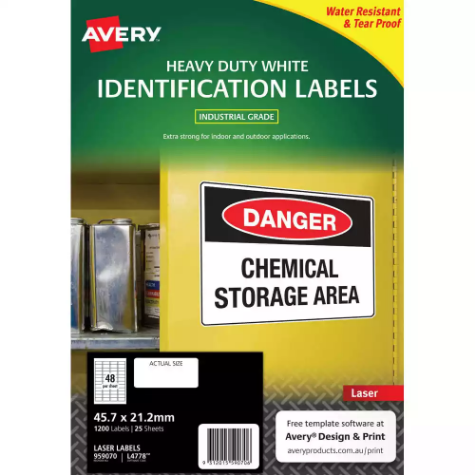 Picture of AVERY 959070 L4778 HEAVY DUTY LASER LABELS 48UP WHITE PACK 25