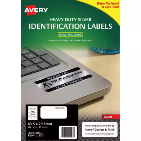 Picture of AVERY 959202 L6011 HEAVY DUTY LASER LABELS 27UP SILVER PACK 20