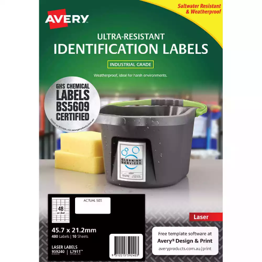 Picture of AVERY 959240 ULTRA-RESISTANT OUTDOOR LABELS 45.7 X 21.2MM WHITE PACK 10