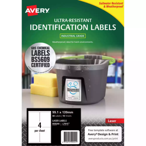 Picture of AVERY 959244 ULTRA-RESISTANT OUTDOOR LABELS 99.1 X 139MM WHITE PACK 10