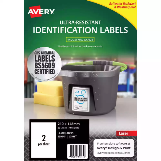 Picture of AVERY 959245 ULTRA-RESISTANT IDENTIFICATION LABELS 210 X 148MM WHITE PACK 10