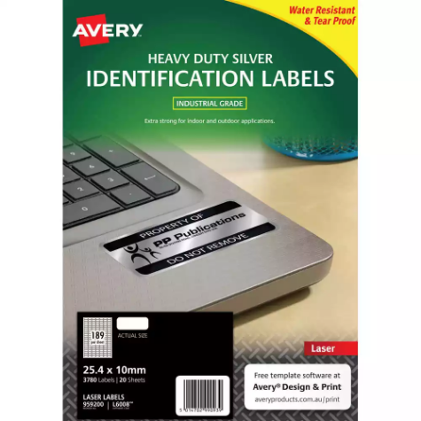 Picture of AVERY 959200 L6008 DURABLE METALLIC HEAVY DUTY LABELS 189UP SILVER PACK 20