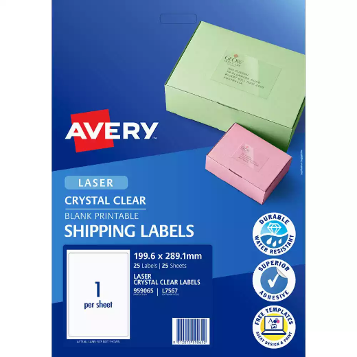 Picture of AVERY 959065 L7567 CRYSTAL CLEAR ADDRESS LABEL LASER 1UP CLEAR PACK 25