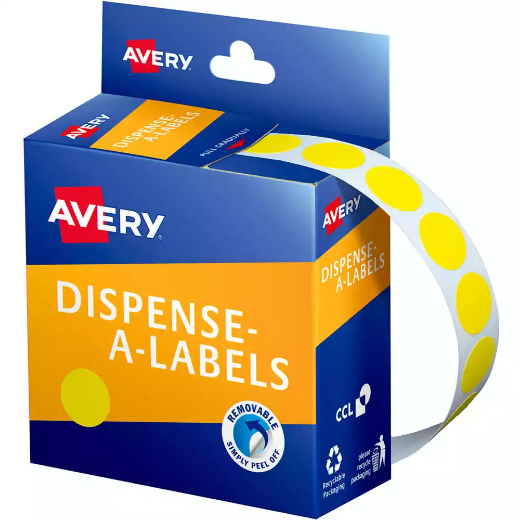 Picture of AVERY 937239 ROUND LABEL DISPENSER 14MM YELLOW BOX 1050