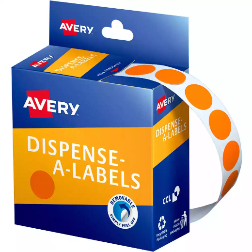 Picture of AVERY 937240 ROUND LABEL DISPENSER 14MM ORANGE BOX 1050