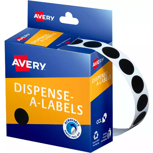 Picture of AVERY 937242 ROUND LABEL DISPENSER 14MM BLACK BOX 1050