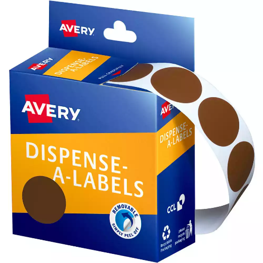 Picture of AVERY 937245 ROUND LABEL DISPENSER 24MM BROWN BOX 500