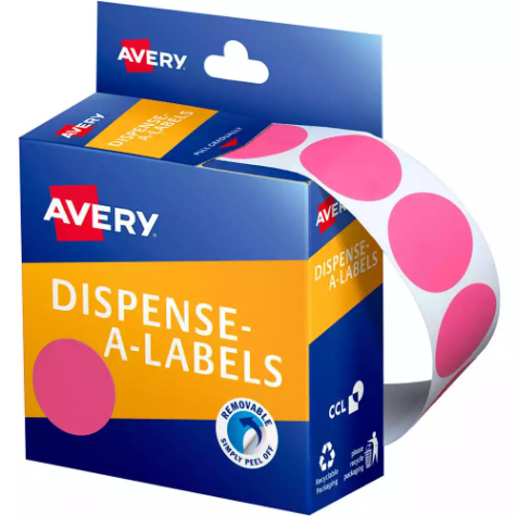 Picture of AVERY 937249 ROUND LABEL DISPENSER 24MM PINK BOX 500