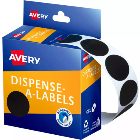 Picture of AVERY 937250 ROUND LABEL DISPENSER 24MM BLACK BOX 500