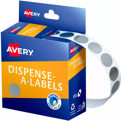 Picture of AVERY 937274 ROUND LABEL DISPENSER 14MM SILVER BOX 500