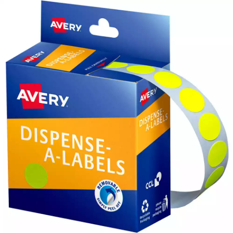 Picture of AVERY 937294 ROUND LABEL DISPENSER 14MM FLUORO YELLOW BOX 700