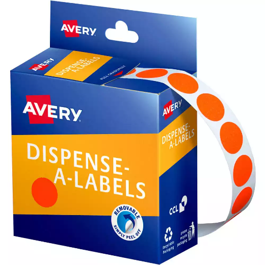 Picture of AVERY 937298 ROUND LABEL DISPENSER 14MM FLUORO RED BOX 700