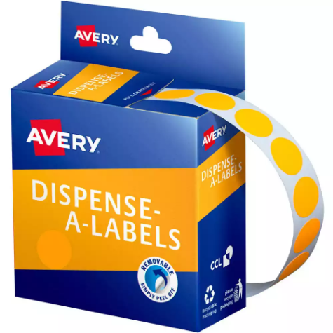 Picture of AVERY 937300 ROUND LABEL DISPENSER 14MM FLUORO ORANGE BOX 700