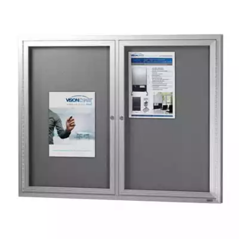 Picture of VISIONCHART BE NOTICED NOTICE CASE 2 HINGED DOOR 1220 X 915MM SILVER FRAME GREY BACKING