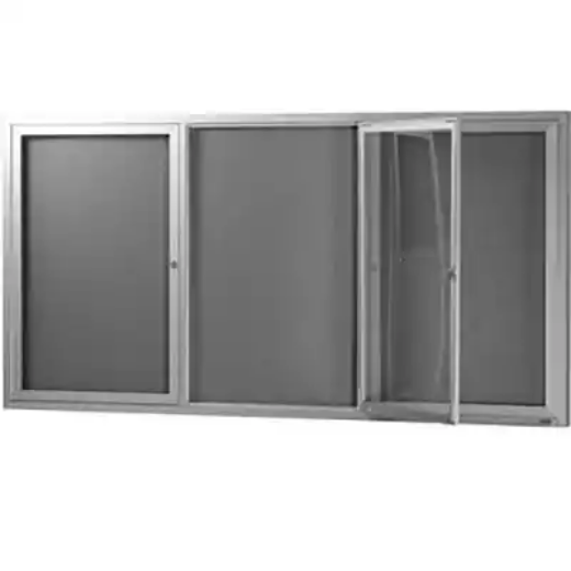 Picture of VISIONCHART BE NOTICED NOTICE CASE 3 HINGED DOOR 1830 X 915MM SILVER FRAME GREY BACKING