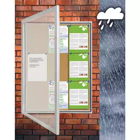 Picture of VISIONCHART TX WEATHER RESISTANT NOTICE CASE 1050 X 1080MM SILVER FRAME CORK BACKGROUND