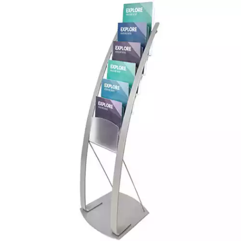 Picture of DEFLECTO CONTEMPORARY LITERATURE FLOOR STAND 6-TIER A4 SILVER