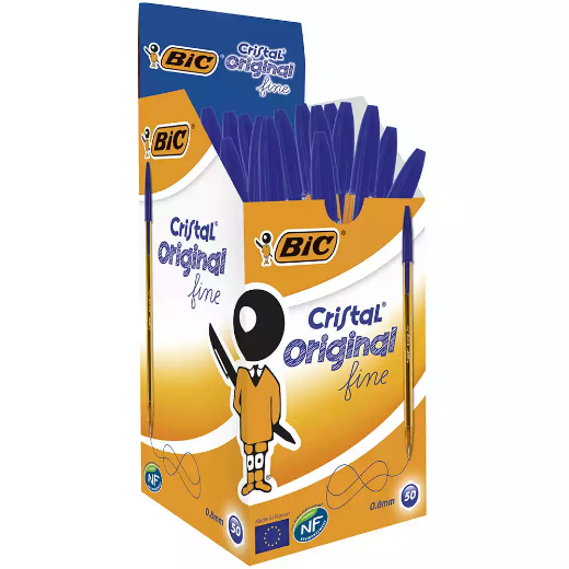 Picture of BIC CRISTAL ORIGINAL BALLPOINT PENS FINE BLUE BOX 50