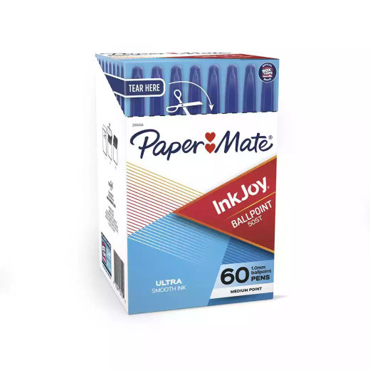 Picture of PAPERMATE INKJOY 100 BALLPOINT PENS MEDIUM BLUE BOX 60