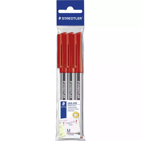 Picture of Staedtler Stick Ballpoint Pen Red Pack of 3