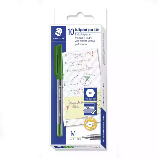 Picture of STAEDTLER 430 STICK BALLPOINT PEN MEDIUM GREEN BOX 10