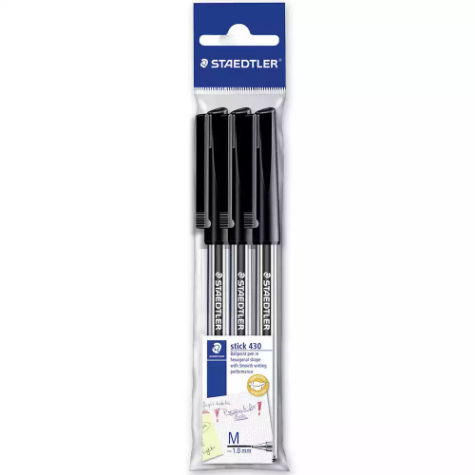 Picture of Staedtler Stick Ballpoint Pen Black Pack of 3