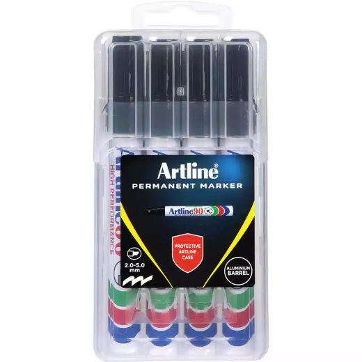 Picture of ARTLINE 90 PERMANENT MARKER CHISEL 2-5MM BLACK HARD CASE PACK 4