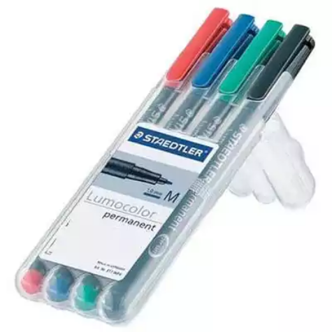 Picture of STAEDTLER 317 LUMOCOLOR PERMANENT MARKER BULLET 1.0MM ASSORTED WALLET 4