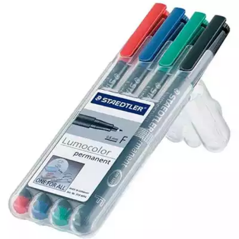 Picture of STAEDTLER 318 LUMOCOLOR PERMANENT MARKER BULLET 0.6MM ASSORTED WALLET 4