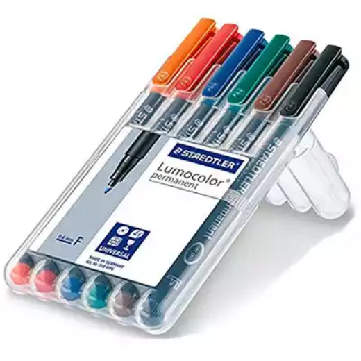 Picture of STAEDTLER 318 LUMOCOLOR PERMANENT MARKER BULLET 0.6MM ASSORTED WALLET 6