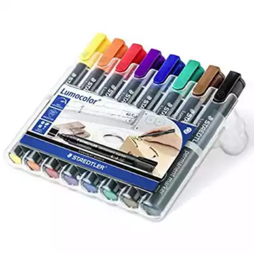 Picture of STAEDTLER 350 LUMOCOLOR PERMANENT MARKER CHISEL 5.0MM ASSORTED WALLET 8