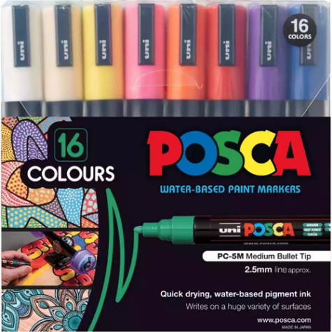 Picture of POSCA PC-5M PAINT MARKER BULLET MEDIUM 2.5MM ASSORTED BOX 16
