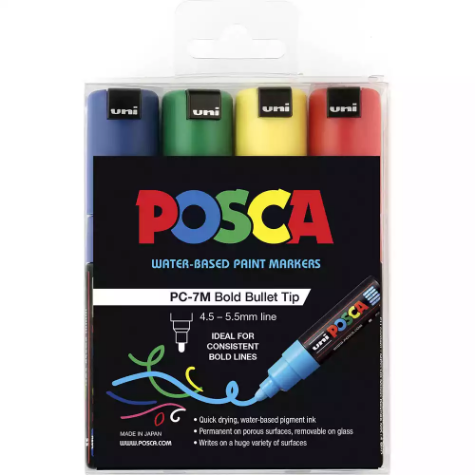 Picture of POSCA PC-7M PAINT MARKER BULLET BOLD 5.5MM ASSORTED PACK 4