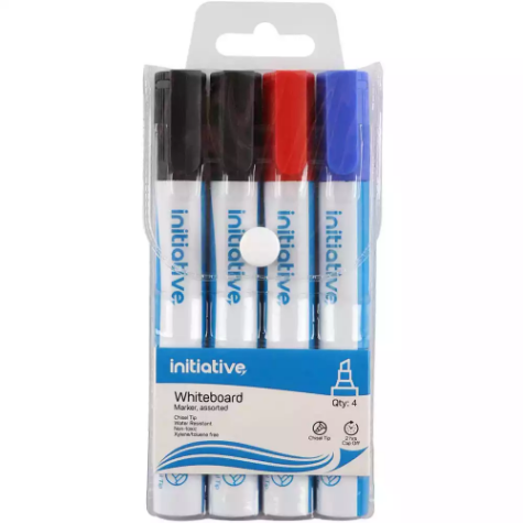 Picture of INITIATIVE WHITEBOARD MARKERS CHISEL 5MM ASSORTED WALLET 4