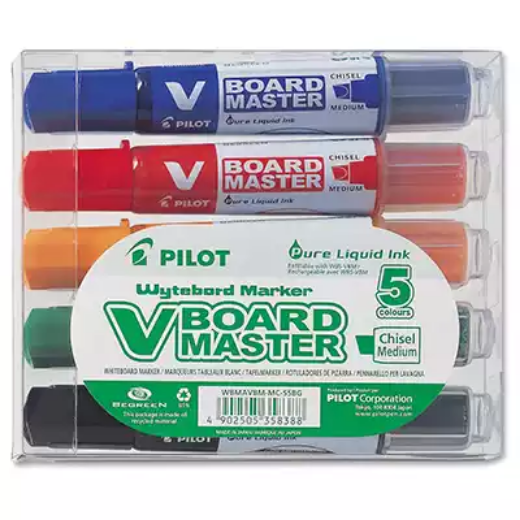 Picture of PILOT BEGREEN V BOARD MASTER WHITEBOARD MARKER CHISEL 6.0MM ASSORTED WALLET 5